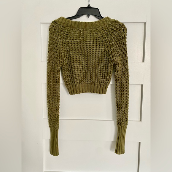 Arizona Jean Co. vintage Olive Green crochet knit Y2K cropped sweater - Picture 5 of 5